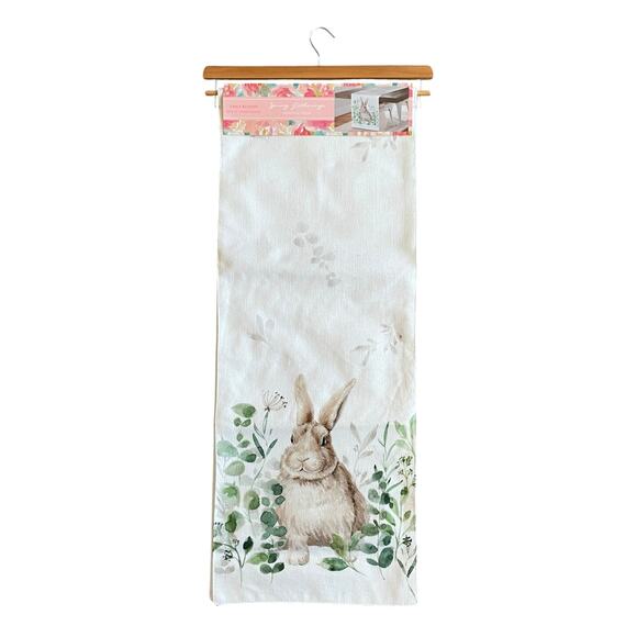 Spring Gatherings Floral Bunny Rabbit Table Runner 14x72 Spring Easter White New - Picture 1 of 9